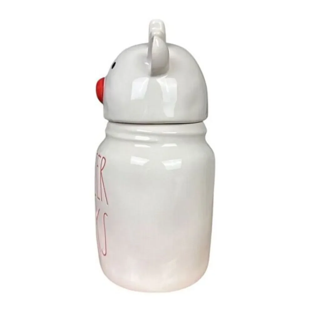NWT Rae Dunn Reindeer Snacks Canister with Head Topper Christmas Decor‎